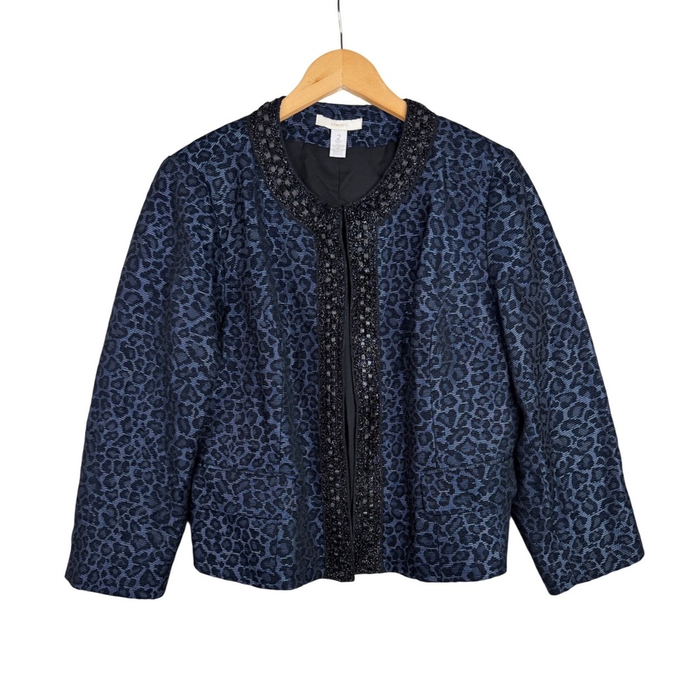Chico's Shimmer Animal Print Blazer size 2 (Large) Blue/Black